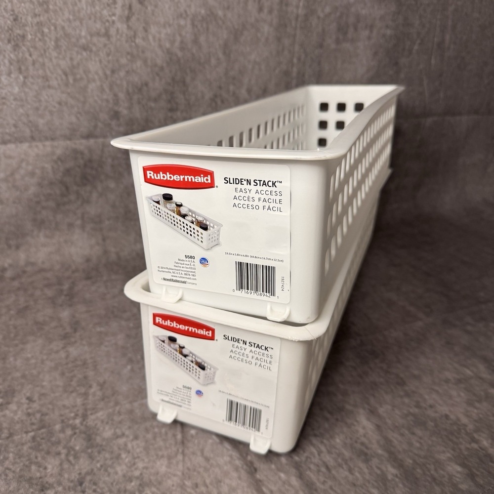 Lot Of 2 Rubbermaid Slide 'n Stack #5580 White Storage Organizer 19.5"x5.5"x5"